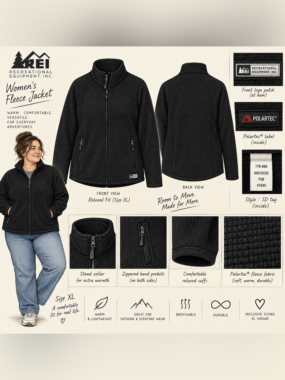 REI Women's Black Full-Zip Teddy Fleece Jacket